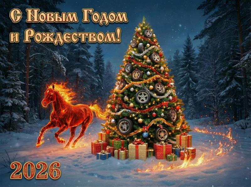 Поздравляем Вас с наступающим 2026 годом! График работы шинных центров Шинный Двор на новогодние праздники